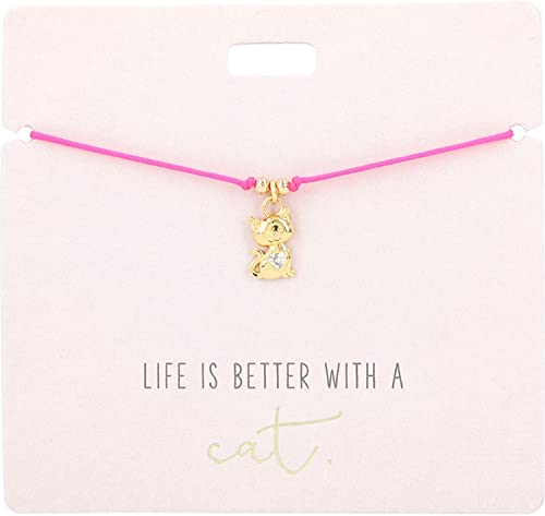 Depesche 11837-001 11837-001-Armband in Pink Life is Better with a cat mit goldenem Charm und Deko-Perle, variabel in der Länge tragbar, ideal als Geschenkidee von Depesche