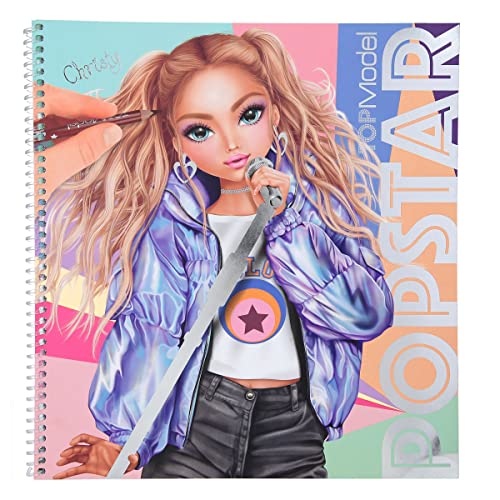 Depesche 11878 TOPModel Popstars - Malbuch mit 60 Seiten zum Designen trendiger Outfits für Pop-Sänger, Spiral-Buch mit vorgedruckten Models, 2 Stickerbogen, 2 Schablonen und 8 Stoffmustern von Depesche