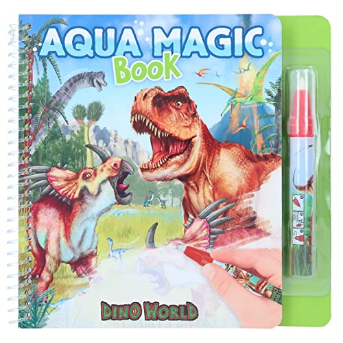 Depesche 12095 Dino World Aqua Magic Book - Malbuch mit versteckten Dinosaurier-Motiven, Kreativbuch mit 5 wiederbemalbaren Seiten und einem Wasserstift von Depesche