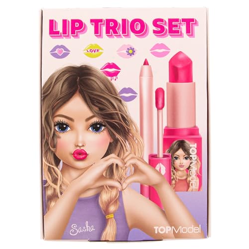 Depesche 12812 TOPModel Beauty and Me - Lippen Trio im Model-Design für Kinder, mit Lipliner, Lippenstift und Lipgloss in Pinktönen von Depesche