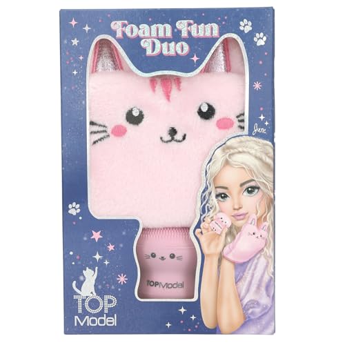 Depesche 13829 TOPModel - Waschhandschuh und Gesichtsschwamm Set Beauty and Me, in Rosa, mit Katzen Design, Schwamm zum Befüllen mit Lotion von Depesche