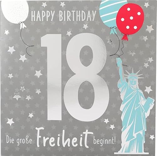 Zahlenkarte zum 18. Geburtstag mit Musik, veredelte Klappkarte mit originellem Innentext, inkl. Umschlag, Format 15,5 x 15,5 cm, Geburtstagskarte Zahlenkarte zum 18. Geburtstag mit Musik, veredelte Klappkarte mit originellem Innentext, inkl. Umschlag, Format 15,5 x 15,5 cm, Geburtstagskarte von Depesche