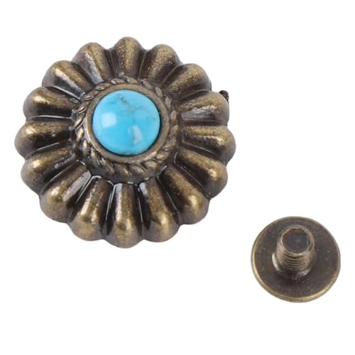 Schraubknöpfe, 10 Sets Bronze 16.5mm Blume Blau Türkis Knöpfe, Conchos für Leder, Dekorative Conchos mit 4.5mm PH Schrauben für Brieftaschen Gürtel Westen Taschen von Depisuta