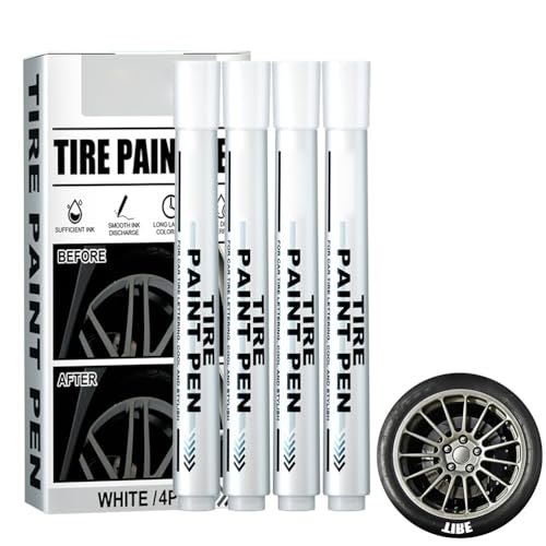 Depzenjea 4 Pack White Tire Paint Pen,Fast Drying Car Tire Tracing Pen Compact and Portable Size,fit for Auto Rubber Tyre Tread von Depzenjea