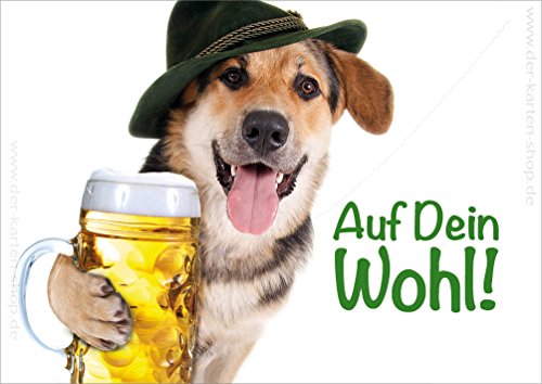 3 Stück Doppelkarte mit Kuvert Tierpostkarte Geburtstagskarte, Postkarte Hund mit Mass Bier "Auf Dein Wohl!" von Der-Karten-Shop.de