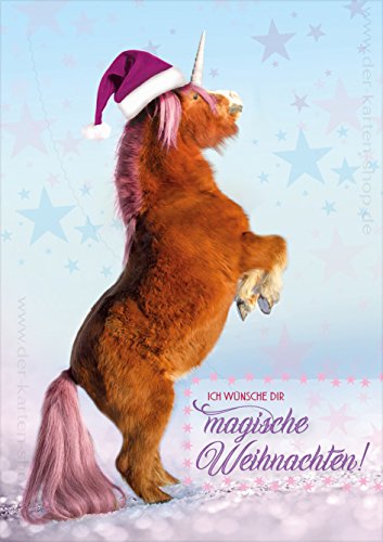 3 Stück Weihnachtskarten Doppelkarte mit Kuvert Karte Weihnachtskarte Einhorn Pony Magische Weihnachten von Der-Karten-Shop.de