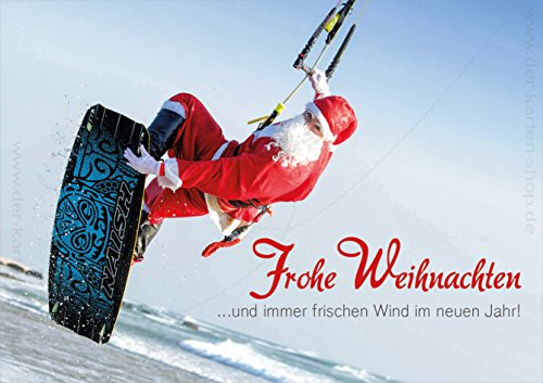 3 Stück Weihnachtskarten Doppelkarte mit Kuvert Karte Weihnachtskarte Kitesurfer Nikolaus "Frohe Weihnachten... und immer frischen Wind im neuen Jahr!" von Der-Karten-Shop.de