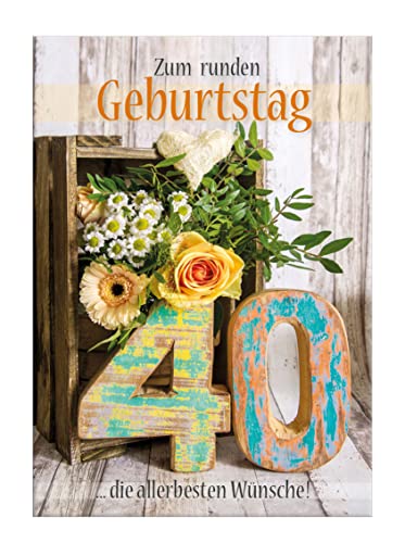 Doppelkarte mit Kuvert, 40.Geburtstag, Zahlengeburtstag, runder Geburtstag, Geburtstagskarte von Der-Karten-Shop.de