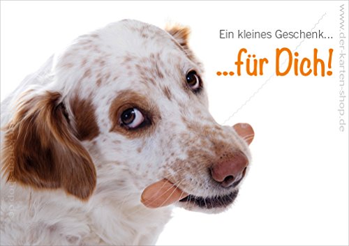 Lustige Doppelkarte mit Kuvert, Karte, Grusskarte Hund mit Wurst "Geschenk für Dich" im 3er Set von Der-Karten-Shop.de