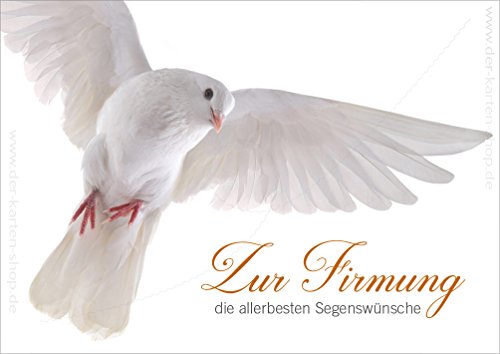 Wunderschöne Doppelkarte mit Kuvert, Karte, Grußkarte, Glückwunschkarte "Zur Firmung die allerbesten Segenswünsche!" mit fliegender, weißer Taube von Der-Karten-Shop.de