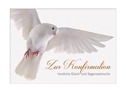 Wunderschöne Doppelkarte mit Kuvert, Karte, Grußkarte, Glückwunschkarte "Zur Konfirmation herzliche Glück- und Segenswünsche!" mit fliegender, weißer Taube von Der-Karten-Shop.de