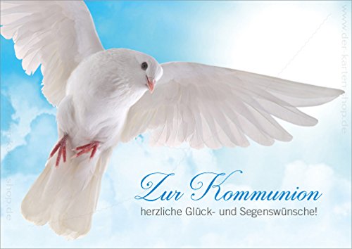 Wunderschöne Doppelkarte mit Kuvert, Karte, Grußkarte, Glückwunschkarte "Zur heiligen Kommunion" mit fliegender, weißer Taube von Der-Karten-Shop.de
