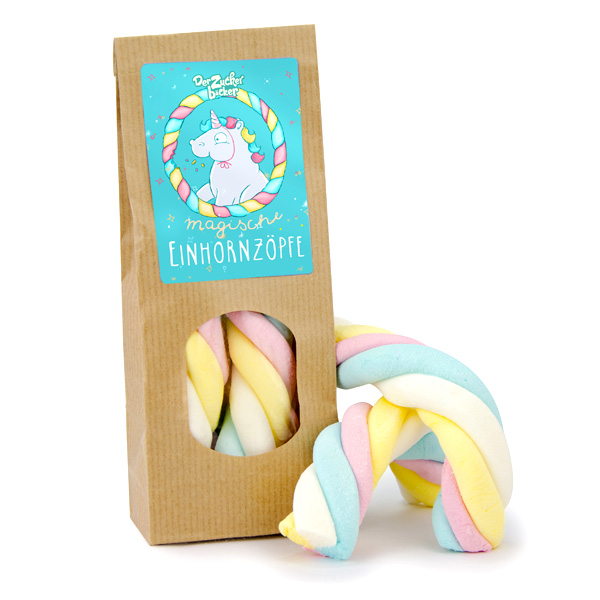 Magische Einhorn-Zöpfe, bunte Marshmallows zum Naschen, 35g Magische Einhorn-Zöpfe, bunte Marshmallows zum Naschen, 35g von Der Zuckerbäcker GmbH