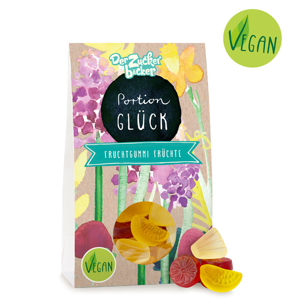 "Portion Glück", vegane Fruchtgummis mit Frucht-Geschmack, 80g "Portion Glück", vegane Fruchtgummis mit Frucht-Geschmack, 80g