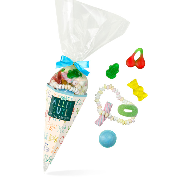 Zuckertüte in blau mit buntem Süßigkeiten-Mix, 120g Zuckertüte in blau mit buntem Süßigkeiten-Mix, 120g von Der Zuckerbäcker GmbH