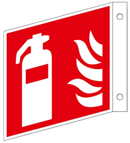 Fahnenschild Kunststoff-Platte Feuerlöscher-Symbol-Schild F001,Gr.: 150 x 150 mm, Fahnenschild mit Feuerlöscher- Symbol- Schild nach ISO 7010 DIN EN ISO 7010 von DerABCFeuerlöscher.de GmbH