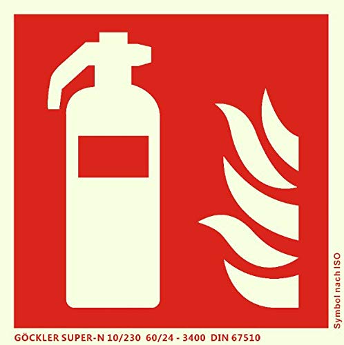 Hochwertiges Feuerlöscher Schild Feuerlöscher-Symbol-Schild F001,Gr.: 150 x 150 mm, langnachleuchtende Kunststoffplatte mit selbstklebender Schaumschicht Symbol nach ISO 7010 DIN EN ISO 7010 von DerABCFeuerlöscher.de GmbH