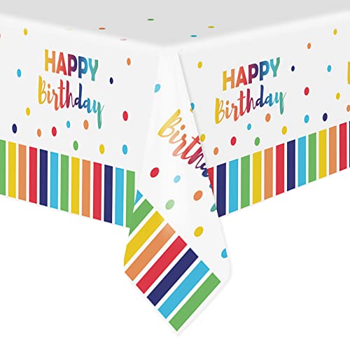 Party Tischdecke Kindergeburtstag 274x137 cm Happy Birthday Alles Gute zum Geburtstag Tischdeko Regenbogen Plastik Tischdecke Geburtstag Kinder von Deratta