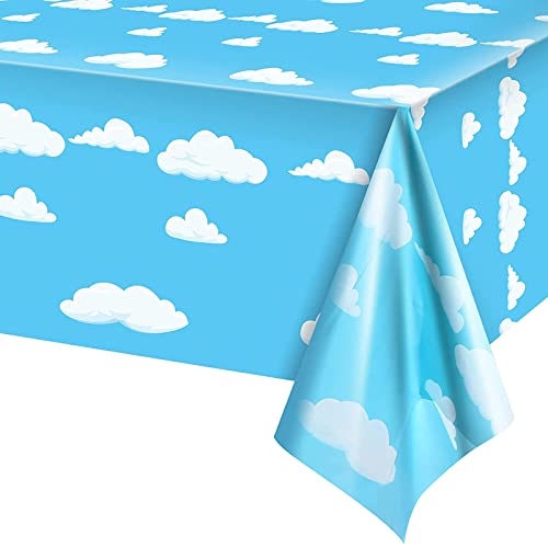 Tischdecke Blau Kinder 274x137 cm Blauer Himmel Weiße Wolken Tischdeko Geburtstag Deko für Kindergeburtstag Party Plastik Tischdecke Hellblau von Deratta