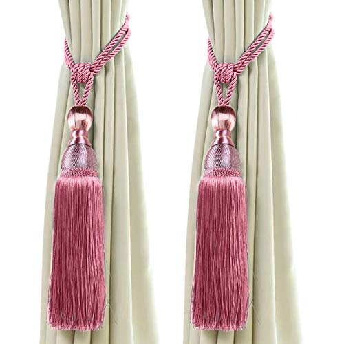 2 Stück Vorhang Raffhalter, Vorhang Clips Seil Bindeband, Vorhang Schnalle Holdbacks mit Quaste Ball Vorhang Dekoration (Rosa) von Derbway