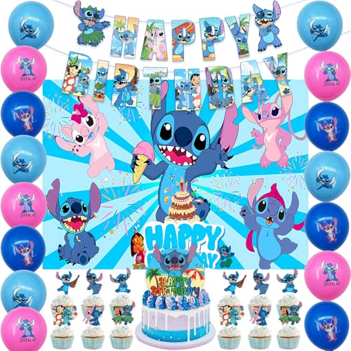 30 Stück Blau Geburtstag Deko,Party Deko,Cartoon Luftballons Geburtstagsdeko Mädchen Jungen,mit Hintergrund Geburtstag, Tortendeko, für Kindergeburtstag deko von Dereine