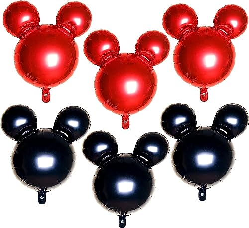 6 Stück Mouse Kopf Folienballons, Schwarz Rot Luftballons Geburtstag mit Mauskopf, Mouse Geburtstagsdeko Helium Ballons für Gender Reveal, Baby Shower, Kindergeburtstag, Hochzeit von Dereine
