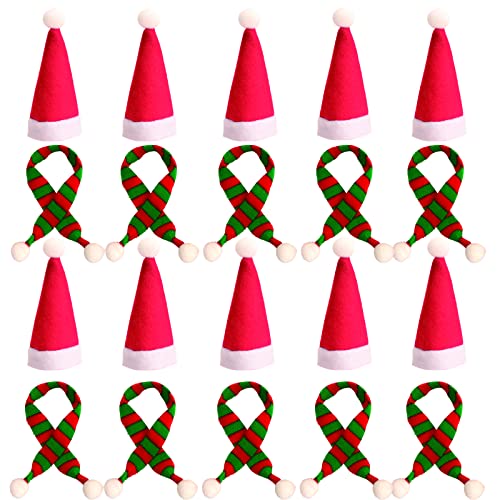 Dereine 20 Stück Mini Weihnachtsmütze, Kleine Weihnachtsmütze und Schal Set, Nikolausmütze Klein für Weihnachten Weinflasche Abdeckung, Puppenhaus, Weihnachtsfeiern von Dereine