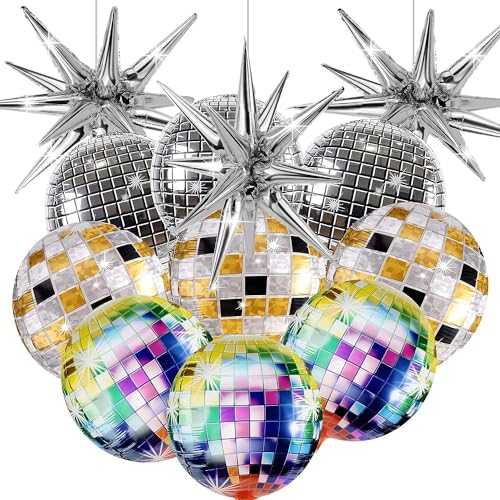 Disco Folienballons, 12 Stück Mehrfarbige Disco Folienballons, Spiegel Disco Luftballons, Deko Disco Party Ballons, Disco Party Dekorationen, 70er 80er Jahre Retro Party Deko von Dereine