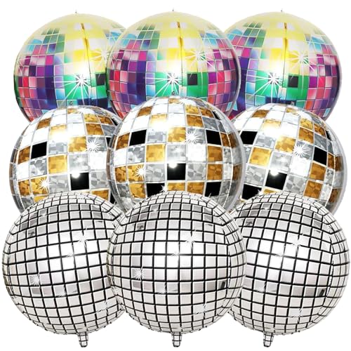 Disco Folienballons, 9 Stück Mehrfarbige Disco Folienballons, Spiegel Disco Luftballons, Deko Disco Party Ballons, Disco Party Dekorationen, 70er 80er Jahre Retro Party Deko von Dereine