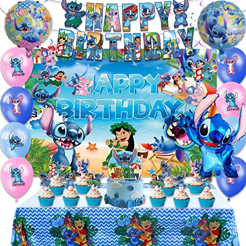 Blau deko geburtstag, 43Pcs Cartoon Birthday Party Supplies,Luftballons Geburtstag Junge Mädchen,Bluey Geburtstagsdeko Set mit Banner,Cake Topper, Cartoon blau Theme party deko von Dereine