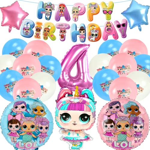 Geburtstagsdeko,Luftballon 4.Geburtstag,Deko Geburtstag Mädchen Junge, 22pcs Folienballon Happy Birthday Deko,Happy Birthday Girlande Banner,Kinder Geburtstag Party Dekoration 4 Jahr von Dereine