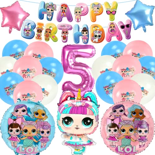 LoL Surprise Geburtstagsdeko,Luftballon 5.Geburtstag,Deko Geburtstag Mädchen Junge, 22pcs Folienballon Happy Birthday Deko,Happy Birthday Girlande Banner,Kinder Geburtstag Party Dekoration 5 Jahr von Dereine