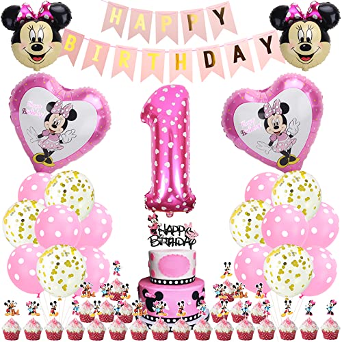 Mouse Geburtstagsdeko,Luftballons Geburtstag Dekoration,Luftballons Rosa,47PCS Party deko Supplies,Tortendeko,Folienballon,Happy Birthday Banner,Deko Geburtstag Mädchen,Kindergeburtstag deko von Dereine