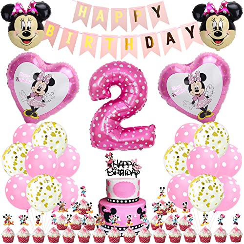 Mouse Geburtstagsdeko,Luftballons Geburtstag Dekoration,Luftballons Rosa,47PCS Party deko Supplies,Tortendeko,Folienballon,Happy Birthday Banner,Deko Geburtstag Mädchen,Kindergeburtstag deko von Dereine