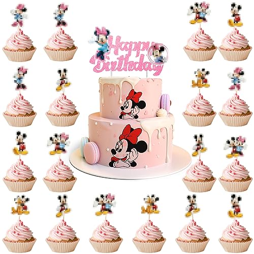 Tortendeko Geburtstag, Kuchendeko Geburtstag Mädchen, 24 Cupcake Topper + 1 Happy Birthday tortendeko,Cake Topper Geburtstag für Kinder Mädchen Geburtstagsdeko (A) von Dereine