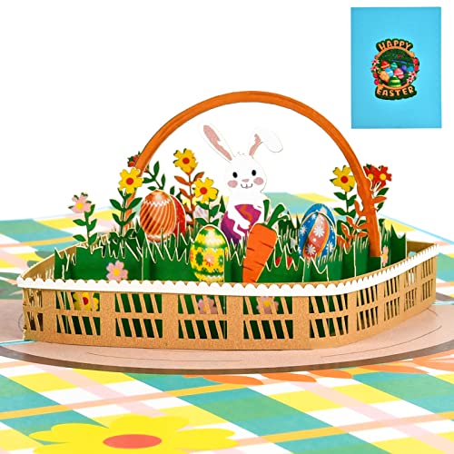 Dereine Osterkarte, 3D Pop up Grußkarte, 3D Osterkarte, Happy Easter Card mit Umschlag, Hase im Osternest, Ostereier, DIY Grußkarte, 3D Klappkarte Ostergeschenk & Geschenkkarte von Dereine