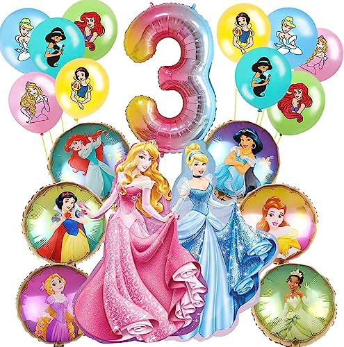 Prinzessin Geburtstag Deko,Geburtstagsdeko 3 Jahre Mädchen, 19Pcs Prinzessin Luftballons Geburtstag,Prinzessin Folienballon Zahlenballon 3,für Prinzessin Party Deko Geburtstag von Dereine
