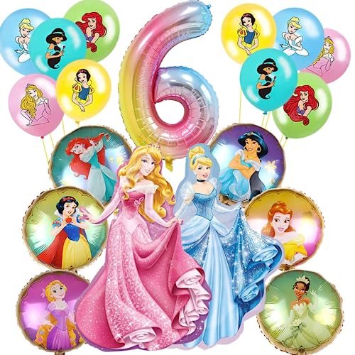 Prinzessin Geburtstag Deko,Geburtstagsdeko 6 Jahre Mädchen, 19Pcs Prinzessin Luftballons Geburtstag,Prinzessin Folienballon Zahlenballon 6,für Prinzessin Party Deko Geburtstag von Dereine