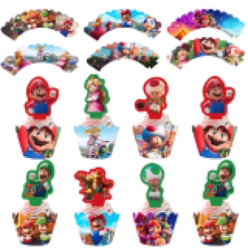 Cake Topper, 48 PCS Kuchen Deko, Muffin Topper, Tortendeko, Cupcake Topper Wrapper Set, Cupcake Wrappers Papier für Kinder Geburtstag Party (B) von Dereine