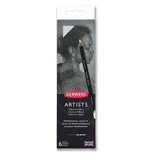 Derwent Artists Schwarze & Weiße Malstifte mit Spitzer, Zum Zeichnen & Ausmalen, 6er-Set, Ideal zum Schichten & Verwischen, Professionelle Qualität, 2302342, 6 Stück (1er Pack) von Derwent