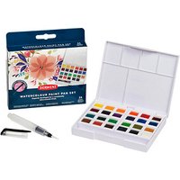 DERWENT Wasserfarbkasten 24 halbe Näpfchen und eine Derwent Mini Waterbrush in einer kompakten Palette mit Mischschale DERWENT Wasserfarbkasten 24 halbe Näpfchen und eine Derwent Mini Waterbrush in einer kompakten Palette mit Mischschale von Derwent