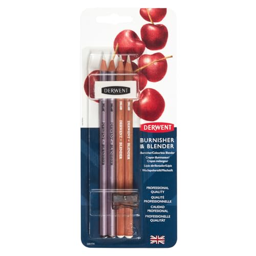 Derwent Blenderstifte/Mischstifte & Polierstifte, 4er-Set, Blisterverpackung, Blender & Burnisher Pencil Set inklusive Radiergummi & Spitzer, Professionelle Qualität, 2301774 von Derwent