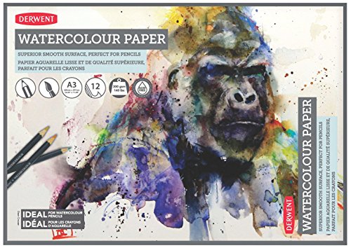 Derwent A3 Aquarellpapier-Block, 12 Blatt, Säurefreies Aquarellpapier, Ideal für Wasserlösliche Stifte, Professionelle Qualität, 2301971 von Derwent