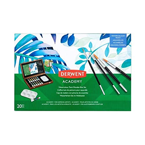 Derwent Academy Acryl Malset, Acrylfarben in einer Geschenk-Box aus Holz, Malen, 18er-Set, Inklusive Pinsel, Mischpalette & Block, Academy-Serie, 2305673 von Derwent