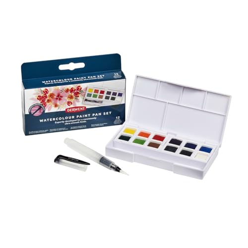 Derwent Aquarellfarben, 12-teiliger Malkasten, Watercolour Paint Pan, wasserlösliche Aquarellfarben, ideal zum Malen, Profi-Qualität, Reisegröße, 2306259 von Derwent