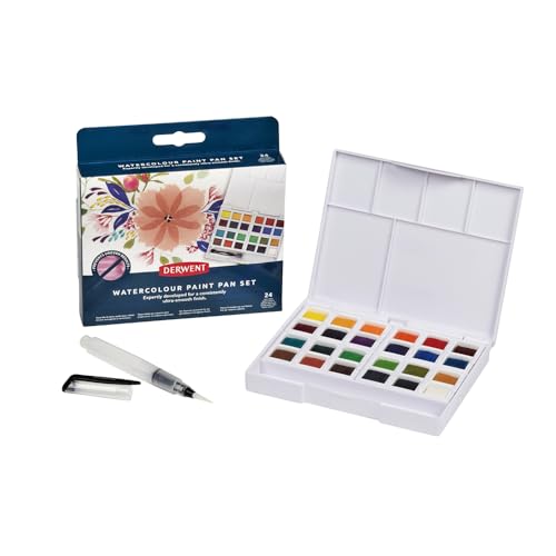 Derwent Aquarellfarben, 24-teiliger Malkasten, Watercolour Paint Pan, wasserlösliche Aquarellfarben, ideal zum Malen, Profi-Qualität, Reisegröße, 2306260 von Derwent