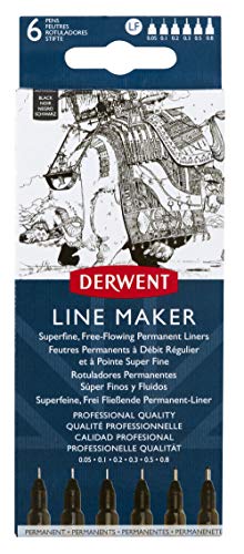Derwent Black Line Maker Stifte, Set mit 6 Stück, Fineliner, verschiedene Spitzenstärken, schnell trocknende Tinte, zum Skizzieren, Schreiben, Illustrieren, professionelle Qualität, 2305559 Derwent Black Line Maker Stifte, Set mit 6 Stück, Fineliner, verschiedene Spitzenstärken, schnell trocknende Tinte, zum Skizzieren, Schreiben, Illustrieren, professionelle Qualität, 2305559 von Derwent
