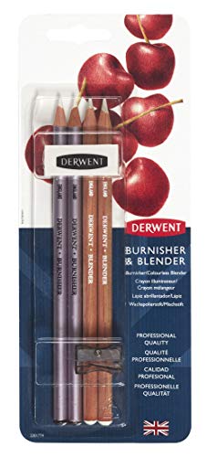 Derwent Blenderstifte/Mischstifte & Polierstifte, 4er-Set, Blisterverpackung, Blender & Burnisher Pencil Set inklusive Radiergummi & Spitzer, Professionelle Qualität, 2301774 von Derwent