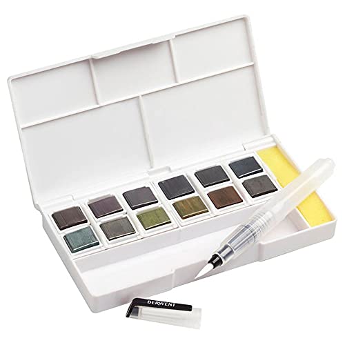 Derwent Graphitint Tragbare Palette mit 12 Farben, Paint Travel Set Palette, Wassertankpinsel & Schwamm, Malen, Reise-Set, Professionelle Qualität, 2305790 von Derwent