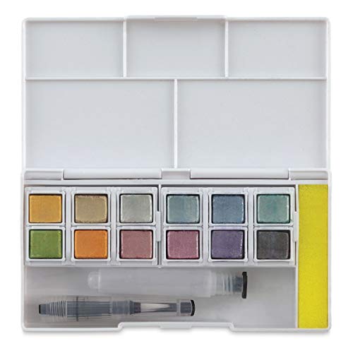 Derwent Inktense Metallic Paint Travel Set Palette, Tragbare Palette mit 12 Farben, Wassertankpinsel & Schwamm, Malerei, Reise-Set, Ideal zum Basteln, Professionelle Qualität, 2305657 von Derwent